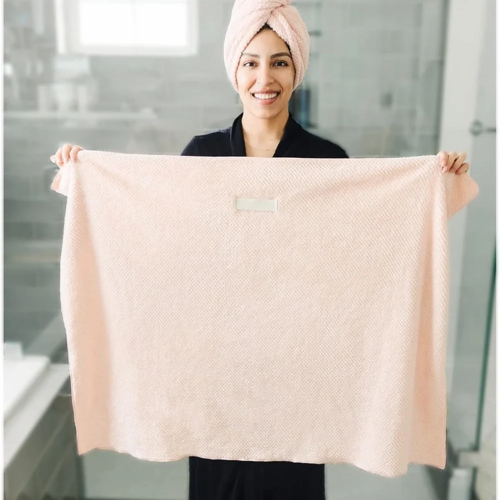 Gray and Pink Hair Towel Wrap Set